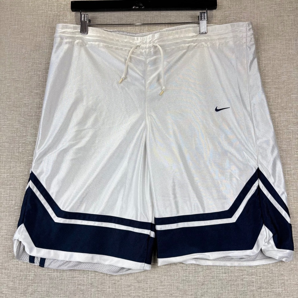 Y2K Nike Mens Size 38 Basketball Shorts White Dazzle Navy Blue Striped